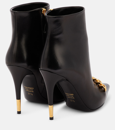 Shop Tom Ford Chain Leather Ankle Boots In Black