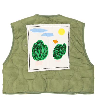 Jellymallow Reversible Quilted Leopard-print Vest In Green