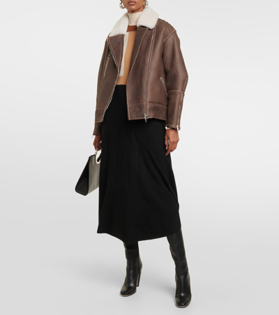 Shop Blancha Shearling-trimmed Leather Jacket In Brown