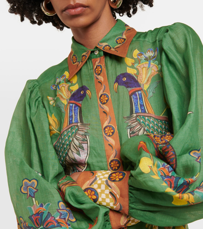 Shop Alemais Birdie Printed Ramie Shirt Dress In Multicoloured