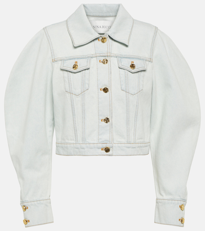 Shop Nina Ricci Cropped Denim Jacket In Blue