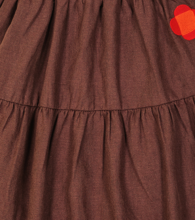 Jellymallow Ruffled Linen And Cotton-blend Skirt In Brown