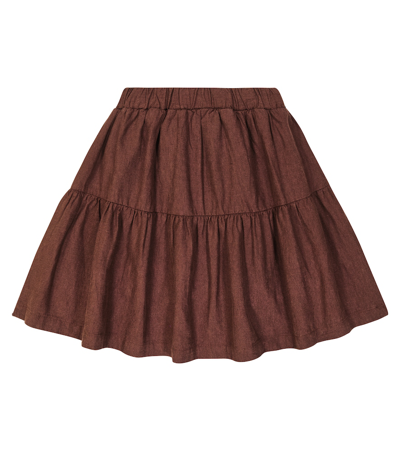 Jellymallow Ruffled Linen And Cotton-blend Skirt In Brown