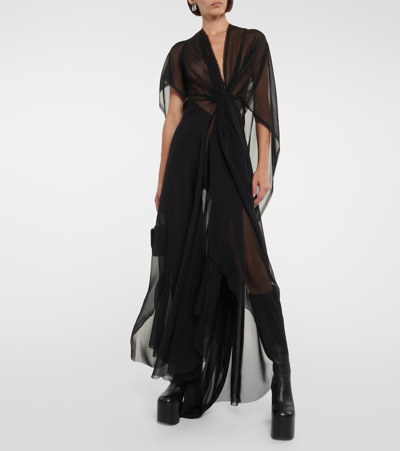 Shop Balenciaga Gathered Semi-sheer Chiffon Gown In Black