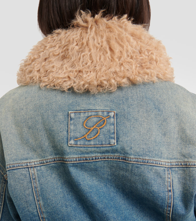 Shop Blumarine Faux Fur-trimmed Denim Jacket In Blue