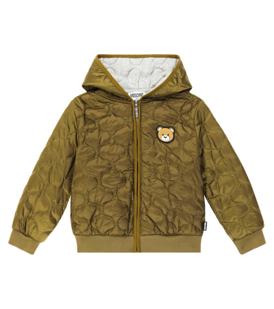 Shop Moschino Teddy Bear Quilted Jacket In Green