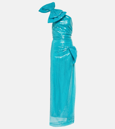 Shop Nina Ricci Sequined Asymmetric Maxi Dress In Blue