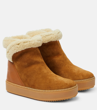See By Chloé Juliet Shearling-lined Suede Ankle Boots In Beige