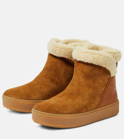 See By Chloé Juliet Shearling-lined Suede Ankle Boots In Beige