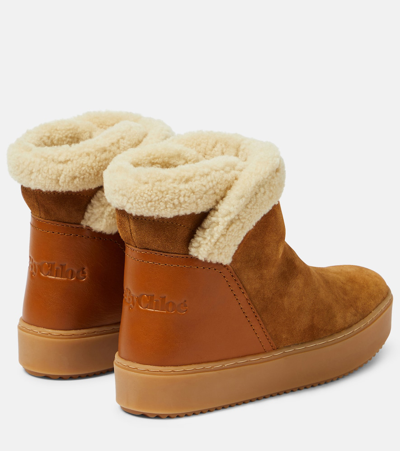 See By Chloé Juliet Shearling-lined Suede Ankle Boots In Beige