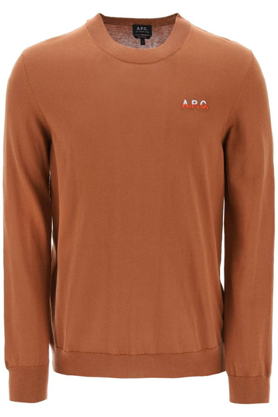 Shop Apc A.p.c. Logo Embroidered Knit Jumper In Brown