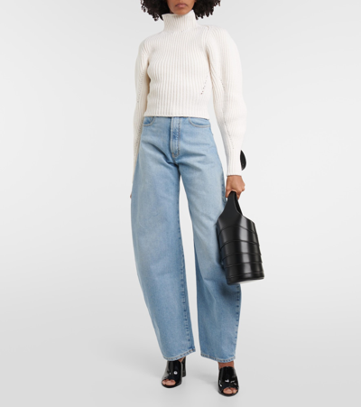 Shop Alaïa Ribbed-knit Wool-blend Sweater In White