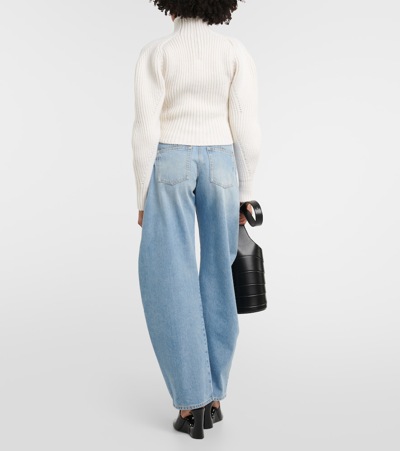 Shop Alaïa Ribbed-knit Wool-blend Sweater In White