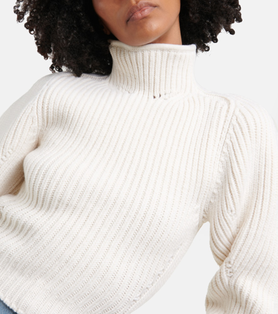 Shop Alaïa Ribbed-knit Wool-blend Sweater In White