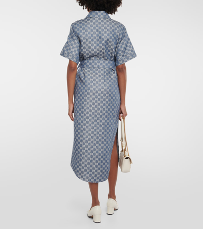 Shop Gucci Gg Jacquard Linen Shirt Dress In Blue