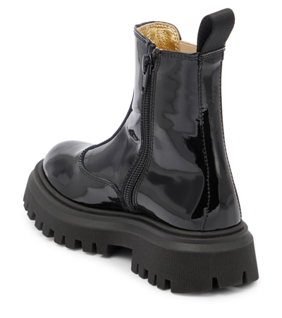Shop Moschino Logo Patent Leather Boots In Black