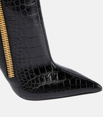 Shop Tom Ford Croc-effect Leather Ankle Boots In Black