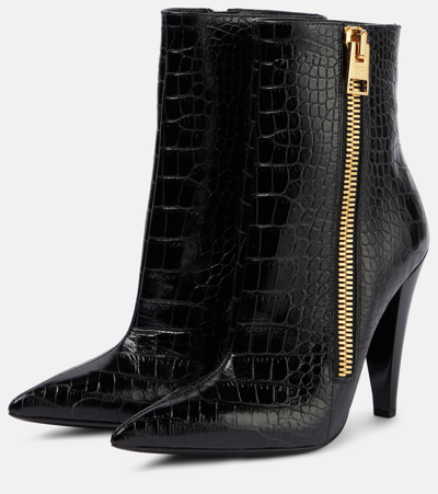 Shop Tom Ford Croc-effect Leather Ankle Boots In Black