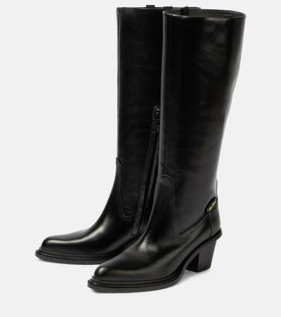 Shop Max Mara Leather Knee-high Boots In Black