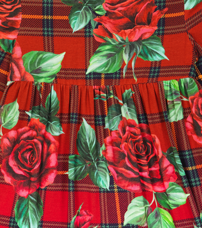 Shop Dolce & Gabbana Floral Tartan Dress In Red