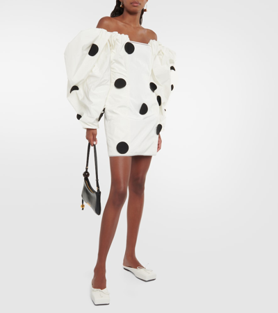 Shop Jacquemus La Robe Taffetas Polka-dot Minidress In White