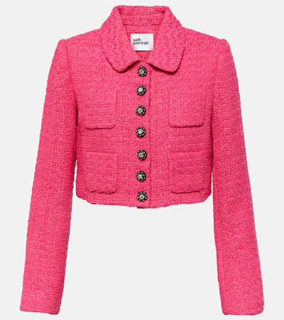 Shop Self-portrait Cropped Bouclé Jacket In Pink