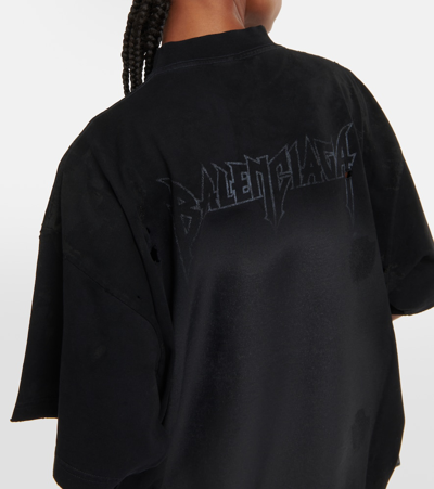 Shop Balenciaga Printed Cotton Jersey T-shirt In Black