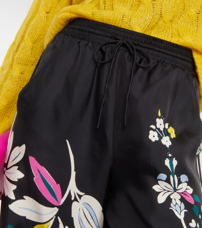 Shop Dorothee Schumacher Floral Wide-leg Silk Pants In Black