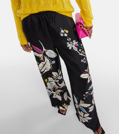 Shop Dorothee Schumacher Floral Wide-leg Silk Pants In Black