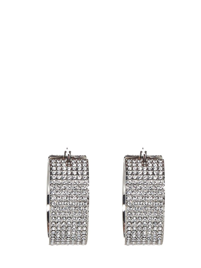 Shop Amina Muaddi Rih Hoop Embellished Big Earrings In Silver