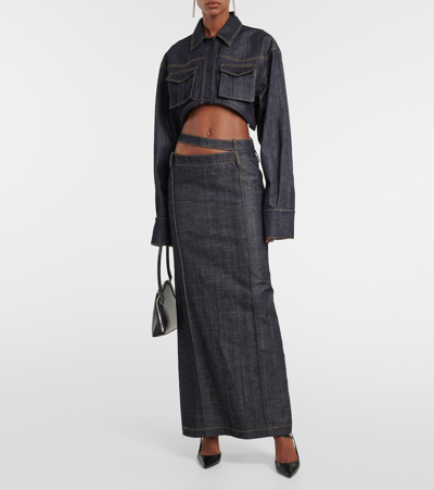 The Mannei Gudari Cropped Denim Blazer In Blue