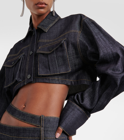 Shop The Mannei Gudari Cropped Denim Blazer In Blue