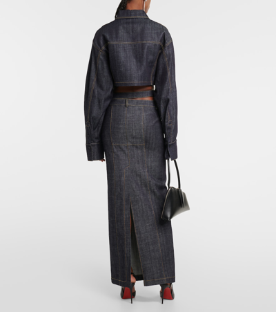 The Mannei Gudari Cropped Denim Blazer In Blue