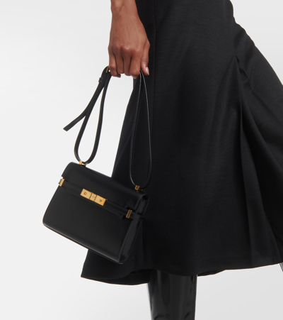 Saint Laurent Manhattan Mini Leather Shoulder Bag In Black