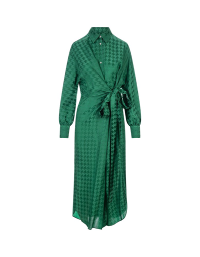 Shop Msgm Jacquard Patterned Satin Shirt Dress In Green