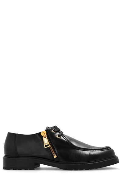 Shop Moschino Logo Print Zipped Loafers In Black