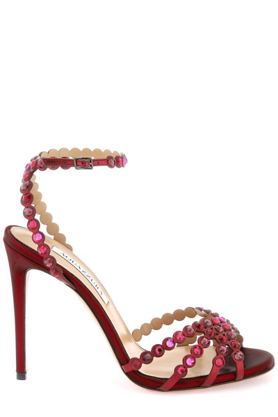 Shop Aquazzura Tequila Embellished Ankle Strap Sandals In Red