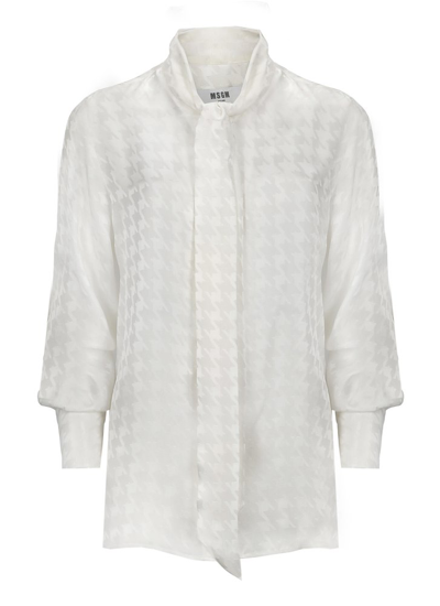 Shop Msgm Houndstooth Patterned Satin Shirt In White