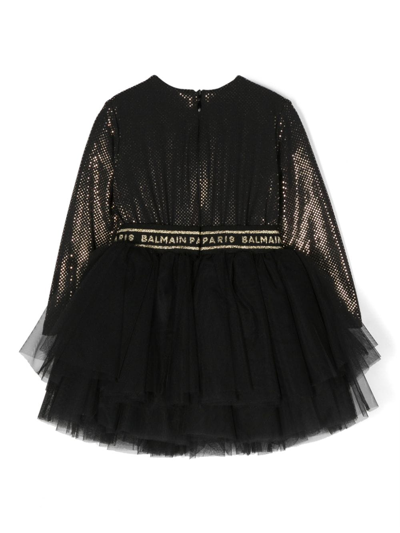 Shop Balmain Sequin-embellished Logo-waistband Dress In Black