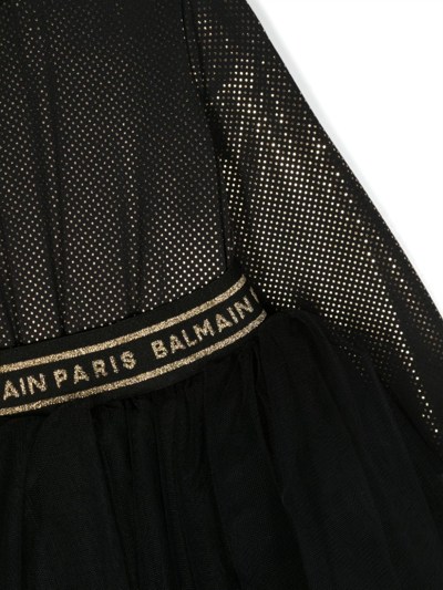Shop Balmain Sequin-embellished Logo-waistband Dress In Black
