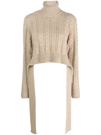 Shop Mm6 Maison Margiela Cable-knit High-neck Jumper In Neutrals