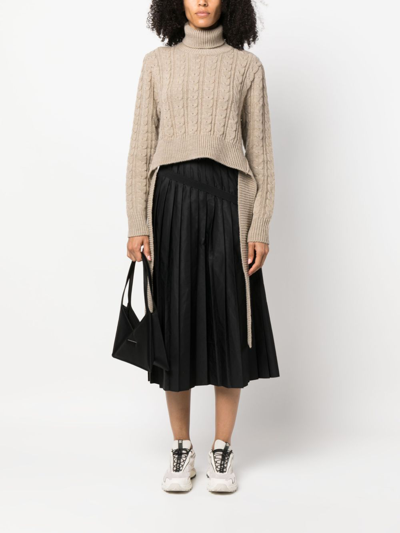 Shop Mm6 Maison Margiela Cable-knit High-neck Jumper In Neutrals