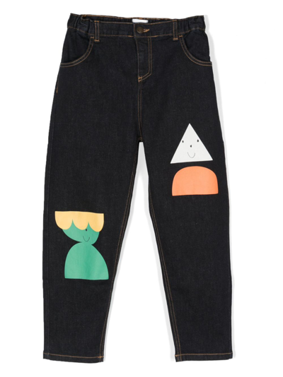 Bobo Choses Blue Jeans For Kids With Geometric Printing And Logo In Blue