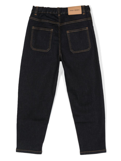 Bobo Choses Blue Jeans For Kids With Geometric Printing And Logo In Blue