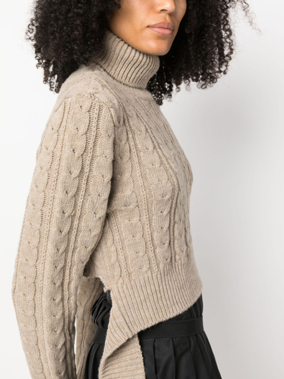 Shop Mm6 Maison Margiela Cable-knit High-neck Jumper In Neutrals