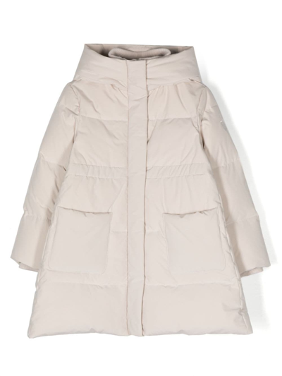 Shop Monnalisa Logo-embroidered Hooded Coat In Neutrals