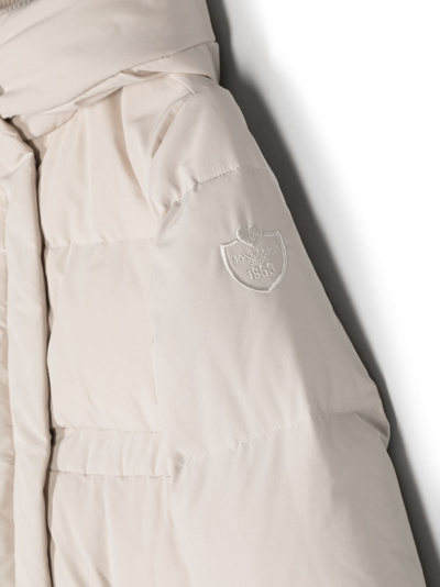 Shop Monnalisa Logo-embroidered Hooded Coat In Neutrals
