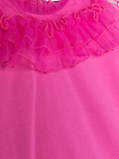 Shop Monnalisa Ruffle-collar Stretch-cotton T-shirt In Pink