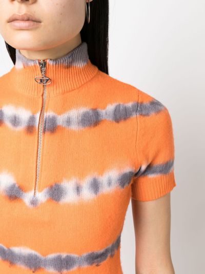 Shop Diesel Tie-dye Knitted Wool Dress In Orange