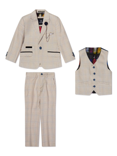 Shop House Of Cavani Single-breasted Checked Three-piece Suit In Neutrals